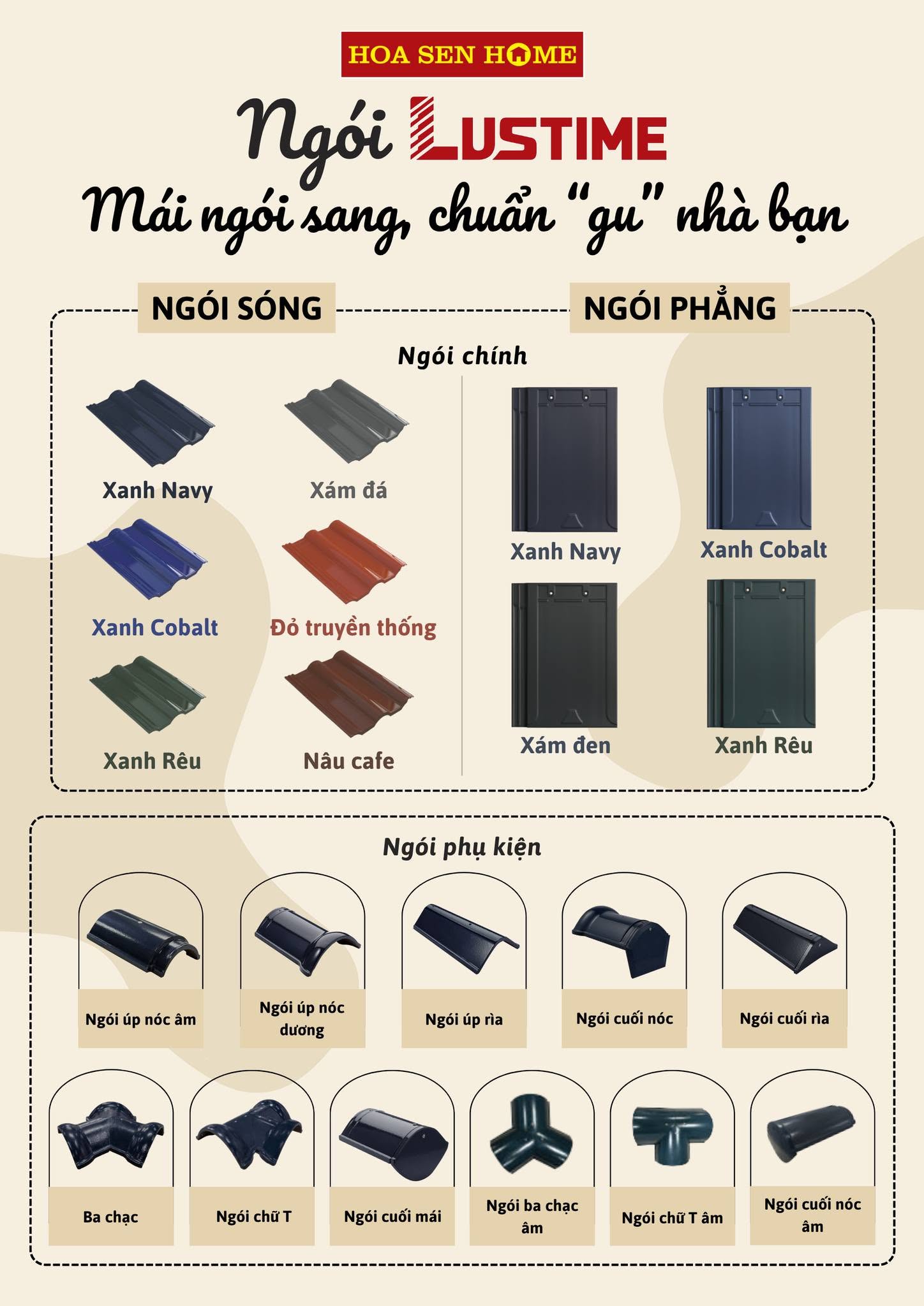 Ngói chính sóng phẳng dọc Lustime